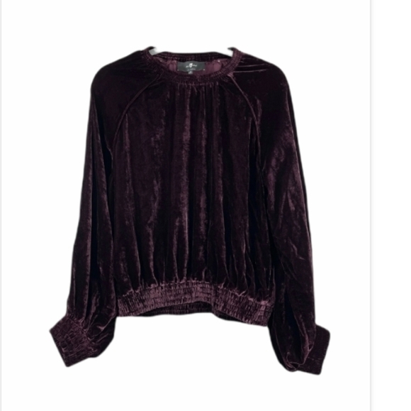 Burgundy velvet puff sleeve top - Picture 1 of 9
